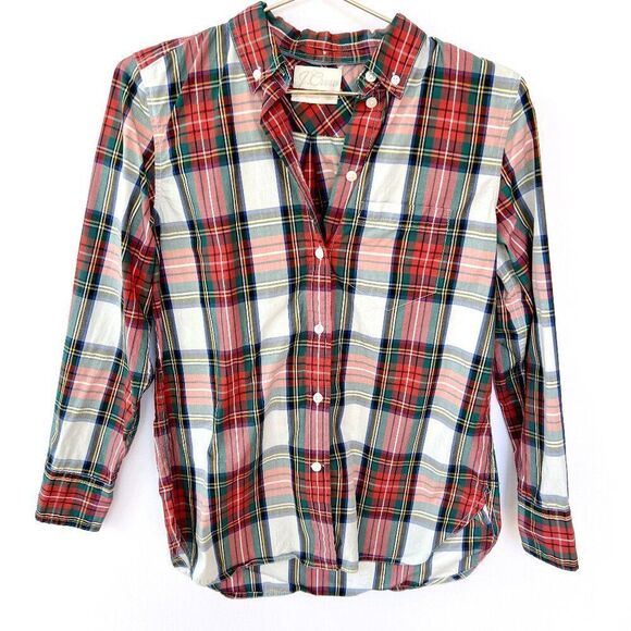J Crew Classic- Fit Washed Cotton Poplin Snowy Stewart Tartan Button Up Shirt 0 - Picture 2 of 8